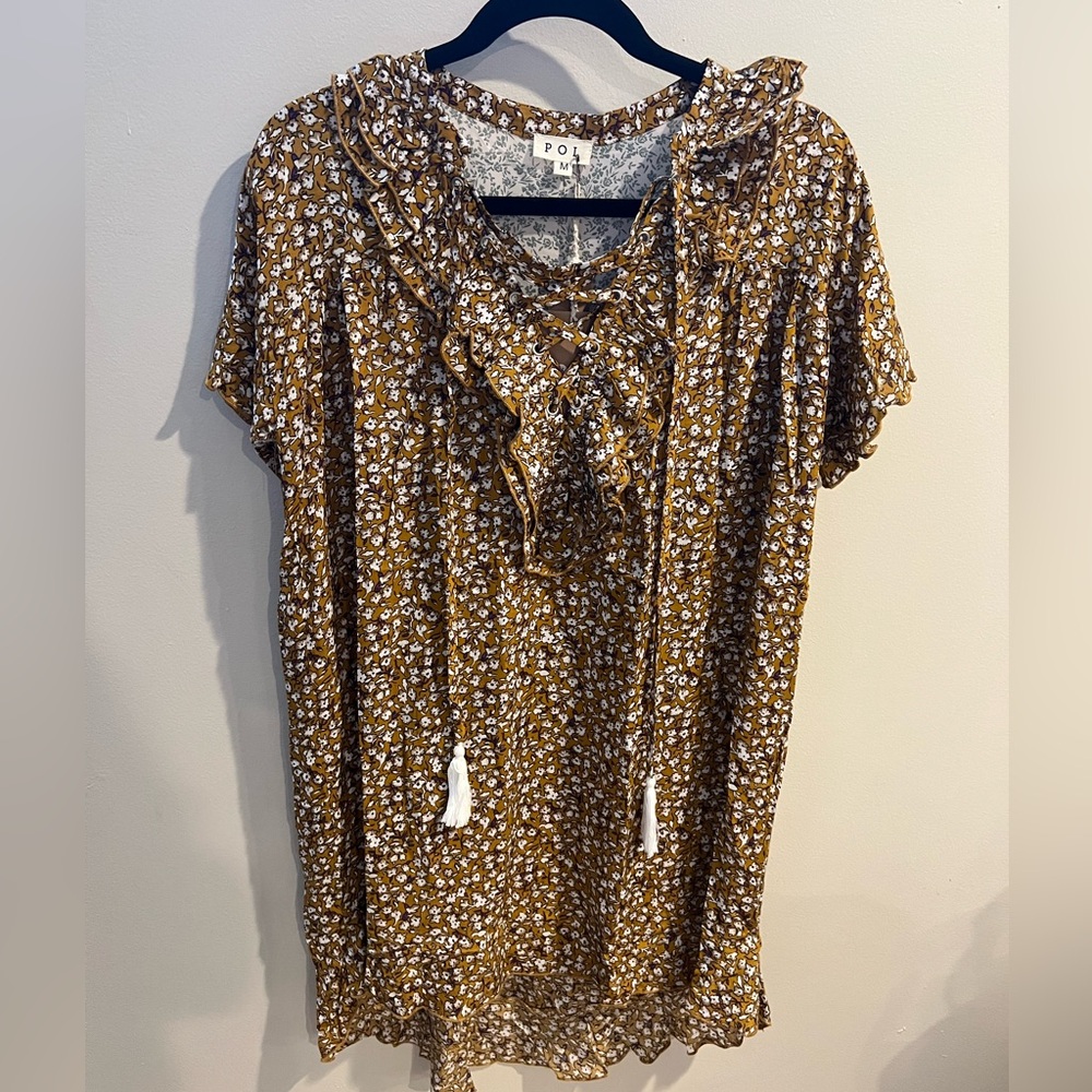 NWT POL Brown Floral Women's tunic Top